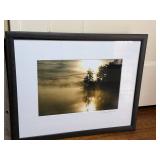 Framed Nature Art Prints - Tree Silhouette at Sunset & Misty Lake Landscape (Pair)