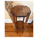 Wood Plant Stand with Dried Branch Bundle - Vintage 2-Tier Octagonal Top