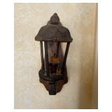 Antique Decor Set: Iron Wall Sconce, Rustic Lantern, Carved Tile Panel, Wooden Plaque