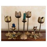 Brass Tulip Candle Holders Set