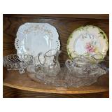 Crystal Glassware Set - Serving Tray, Pitcher, Sugar Bowl, Creamer, Blue Hex Dish, 2 Plates