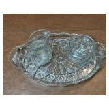 Crystal Glassware Set - Serving Tray, Pitcher, Sugar Bowl, Creamer, Blue Hex Dish, 2 Plates