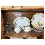 Porcelain Serving Tray, Sugar & Sugar w/ Floral Border & Gold Trim, Porcelain Plate, Two Glass Serving Trays