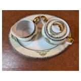 Porcelain Serving Tray, Sugar & Sugar w/ Floral Border & Gold Trim, Porcelain Plate, Two Glass Serving Trays
