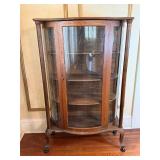 Antique Oak Curio Cabinet - Curved Glass Doors, Pillars
