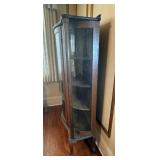 Antique Oak Curio Cabinet - Curved Glass Doors, Pillars