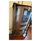 Antique Oak Curio Cabinet - Curved Glass Doors, Pillars
