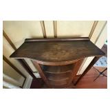 Antique Oak Curio Cabinet - Curved Glass Doors, Pillars