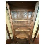 Antique Oak Curio Cabinet - Curved Glass Doors, Pillars