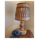 Woven Rattan Table Lamp & Vintage Alarm Clock