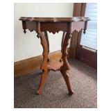Oak Carved End Table with Scalloped Apron and Scroll Legs