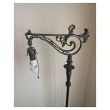 Ornate Cast-Iron Floor Lamp with Scroll Arm and Lattice Base