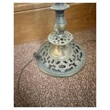 Ornate Cast-Iron Floor Lamp with Scroll Arm and Lattice Base