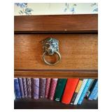 Oak Bookcase with Top Drawer Lion Head Pulls - Vintage 3-Shelf Cabinet *books NOT included