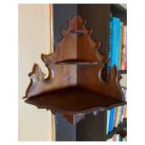 Vintage Table Lamp with White Shade & Ornate Wood Wall Shelf