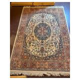 Persian-Style Oriental Rug - Navy Medallion on Ivory Field