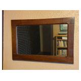 Pair of Vintage Wooden Wall Mirrors - Brown Rectangular & Pale Green Ornate Frame