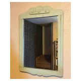 Pair of Vintage Wooden Wall Mirrors - Brown Rectangular & Pale Green Ornate Frame