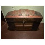 Trunk - Antique Floral-Pattern with Leather Straps & Iron Hardware