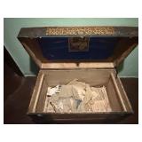 Trunk - Antique Floral-Pattern with Leather Straps & Iron Hardware