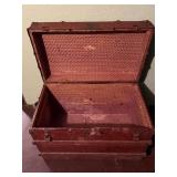 Steamer Trunk - Antique Red Wood with Iron Hardware