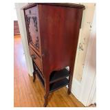 Vintage Carved Wood Cabinet with Drawer and Open Shelves