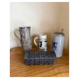 Hand-Carved Black Wooden Keepsake Box with Parchment Interior - Vintage Trinket Chest, Steins