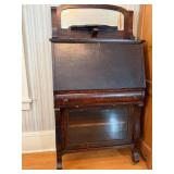 Antique Secretary Desk with Drop-Front Writing Surface, Pigeonholes & Glass Door Bookcase