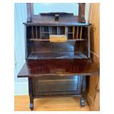 Antique Secretary Desk with Drop-Front Writing Surface, Pigeonholes & Glass Door Bookcase