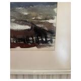 Framed Landscape Painting - Abstract Scene with Tree & Fence