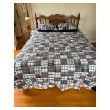 Wooden Headboard and Frame,  Tommy Hilfiger Plaid Quilt Bedspread