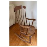 Antique Windsor-Style Wooden Rocking Chair - Spindle Back, Curved Crest Rail, Solid Wood