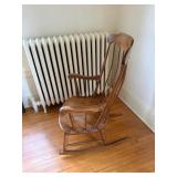 Antique Windsor-Style Wooden Rocking Chair - Spindle Back, Curved Crest Rail, Solid Wood