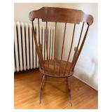 Antique Windsor-Style Wooden Rocking Chair - Spindle Back, Curved Crest Rail, Solid Wood