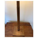 Table Lamp - Mid-Century Modern Wood with Pleated Beige Shade & Gold Inlay