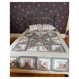 Dark Wood Bed with Carved Headboard - Vintage Style Bedroom Furniture