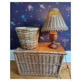 Rectangular Wicker Storage Trunk - Lift-Top Lid, Basket & Lamp
