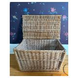 Rectangular Wicker Storage Trunk - Lift-Top Lid, Basket & Lamp