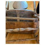 Vintage Wooden Rocking Chair with Carved Back and Upholstered Seat