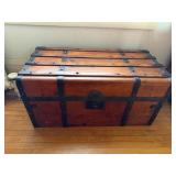 Vintage Wooden Steamer Trunk with Iron Straps - Floral Interior