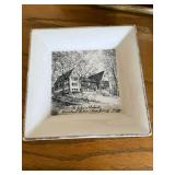 Mantel Clock - Dark Wood Finish with Brass Trim & Square Ceramic Dish