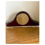 Mantel Clock - Dark Wood Finish with Brass Trim & Square Ceramic Dish