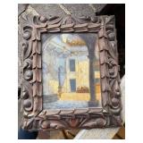 Carved Wood Picture Frame with Painting - Rustic Ceramic Pot - Metal Lantern - Bird Nest Display