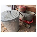 Galvanized Oil Can, Trash Can with Lid - Red Wagon, Canco Tub, Metal Gas Can