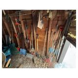 Assorted Garden Tools - Shovels, Rakes, Brooms, Snow Shovel some primitive