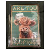 Cow Sign - Are You Pooping? Humorous Rustic Wall Decor with Rope Hanger