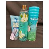 Blue Lizard SPF 50 Face Sunscreen - Bodycology Jasmine Glow Mist - Skintimate Coconut Delight Gel