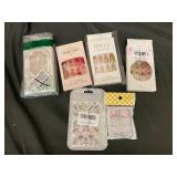 Nail Art Supplies - Assorted False Nails, Decals & Beads (Lot of 6)