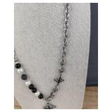 KYHVOUX Stainless Steel Necklace with Cross and Bead Design, 20 Inch - Brand New