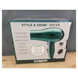 Conair Style & Shine Hair Dryer 1875W Tourmaline Technology - New